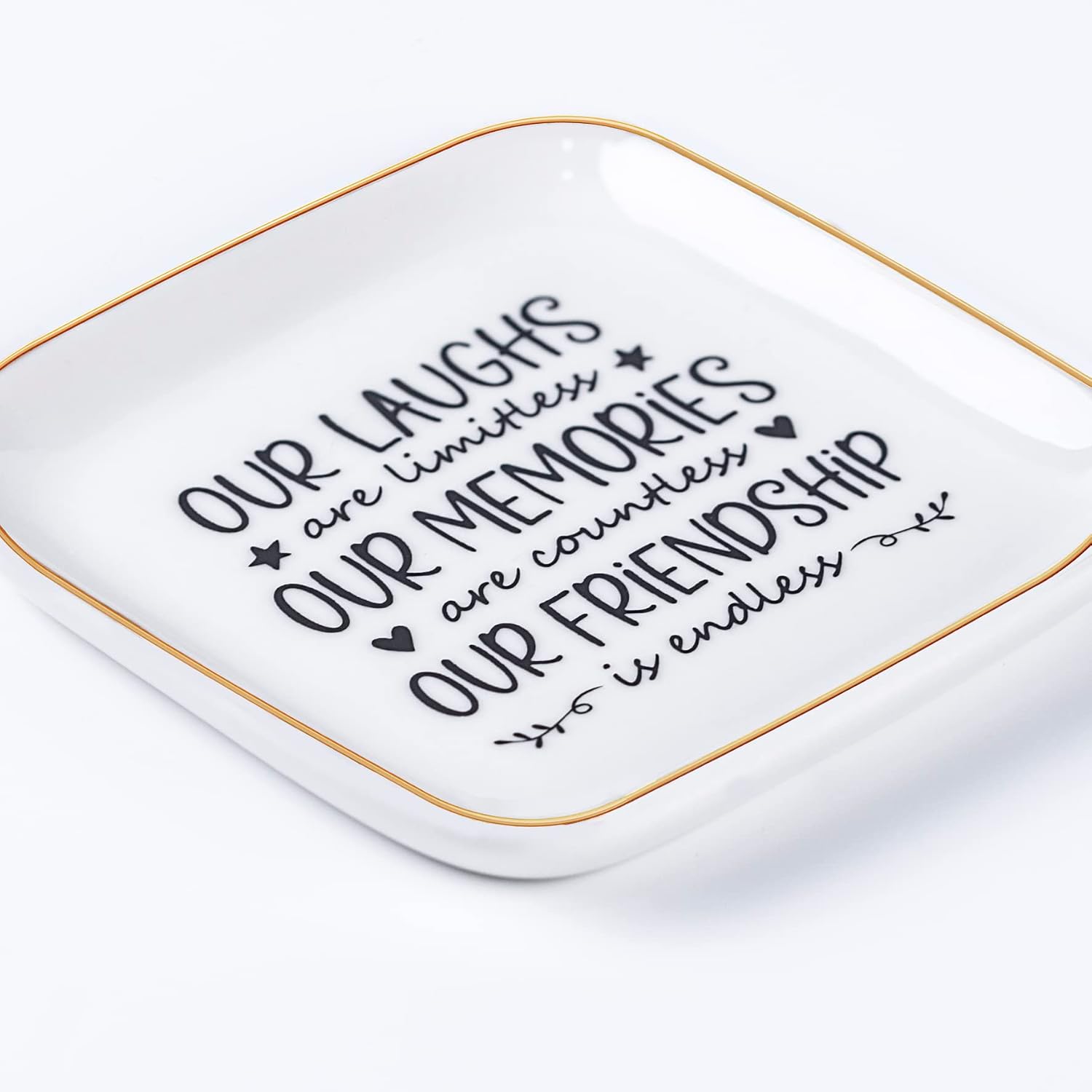 Piudee Friendship Gifts for Women Best Friend Jewelry Dish, Our Laughs are Limitless, Our Memories are Countless, Our Friendship is Endless Unique Gifts for Women, Female Friend Birthday Christmas