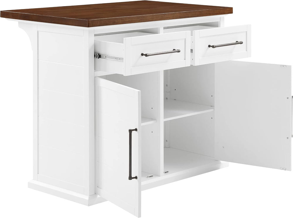 Crosley Furniture Bartlett Kitchen Island with Wood Top, White/Walnut