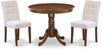 East West Furniture ANAS3-AWA-08 3 Piece Kitchen Dining Table Set contain A Modern Table and 2 Mist Beige Polyester Fabric Upholstered Dining Chairs, Antique Walnut