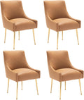 Dining Room Chair Faux Leather Vanity Chairs Set of 4 Mid-Century with Metal Legs Upholstered PU Leather Luxury Accent Chairs Living Room Restaurant(Brown)