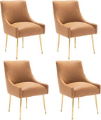 Dining Room Chair Faux Leather Vanity Chairs Set of 4 Mid-Century with Metal Legs Upholstered PU Leather Luxury Accent Chairs Living Room Restaurant(Brown)