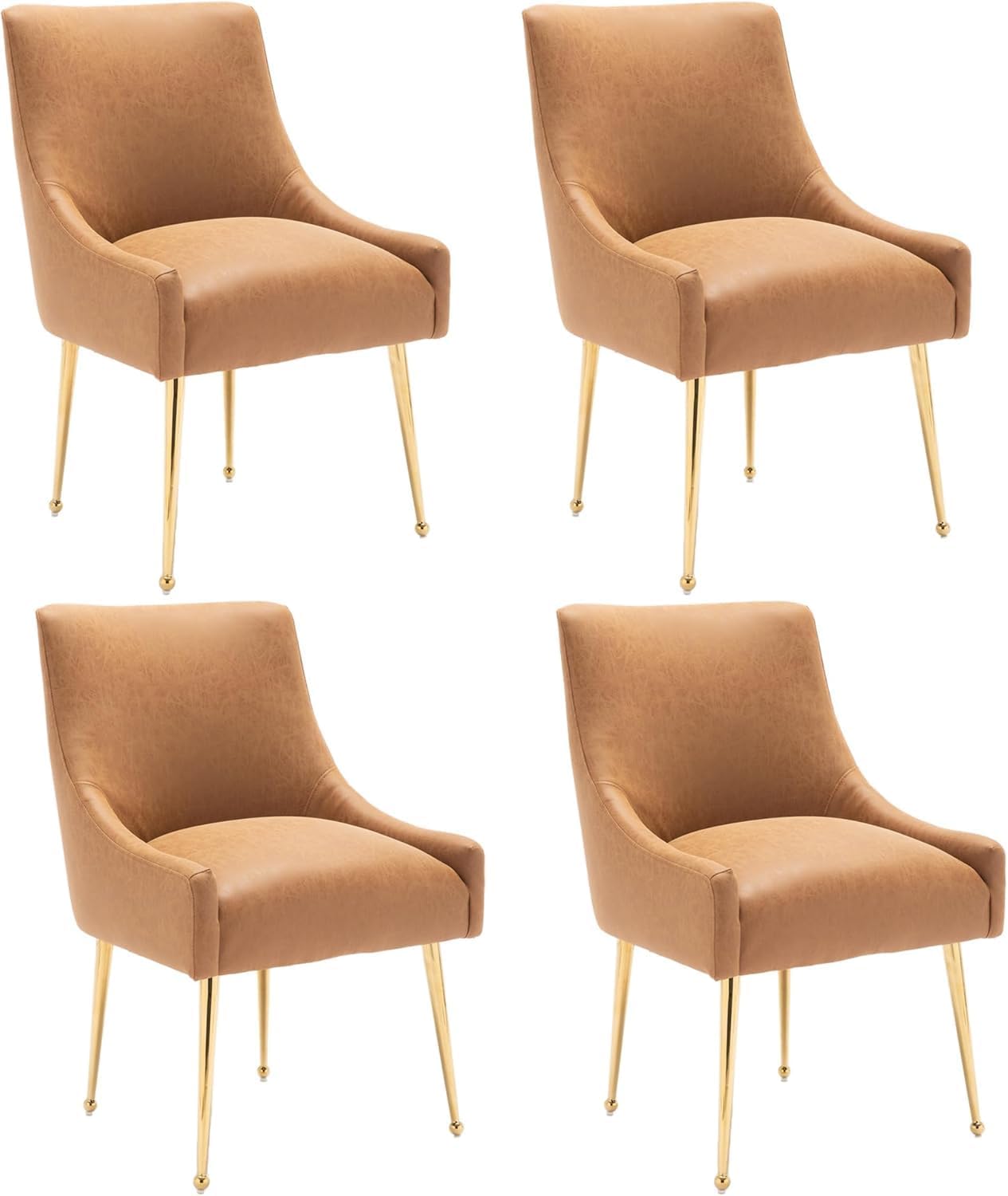 Dining Room Chair Faux Leather Vanity Chairs Set of 4 Mid-Century with Metal Legs Upholstered PU Leather Luxury Accent Chairs Living Room Restaurant(Brown)