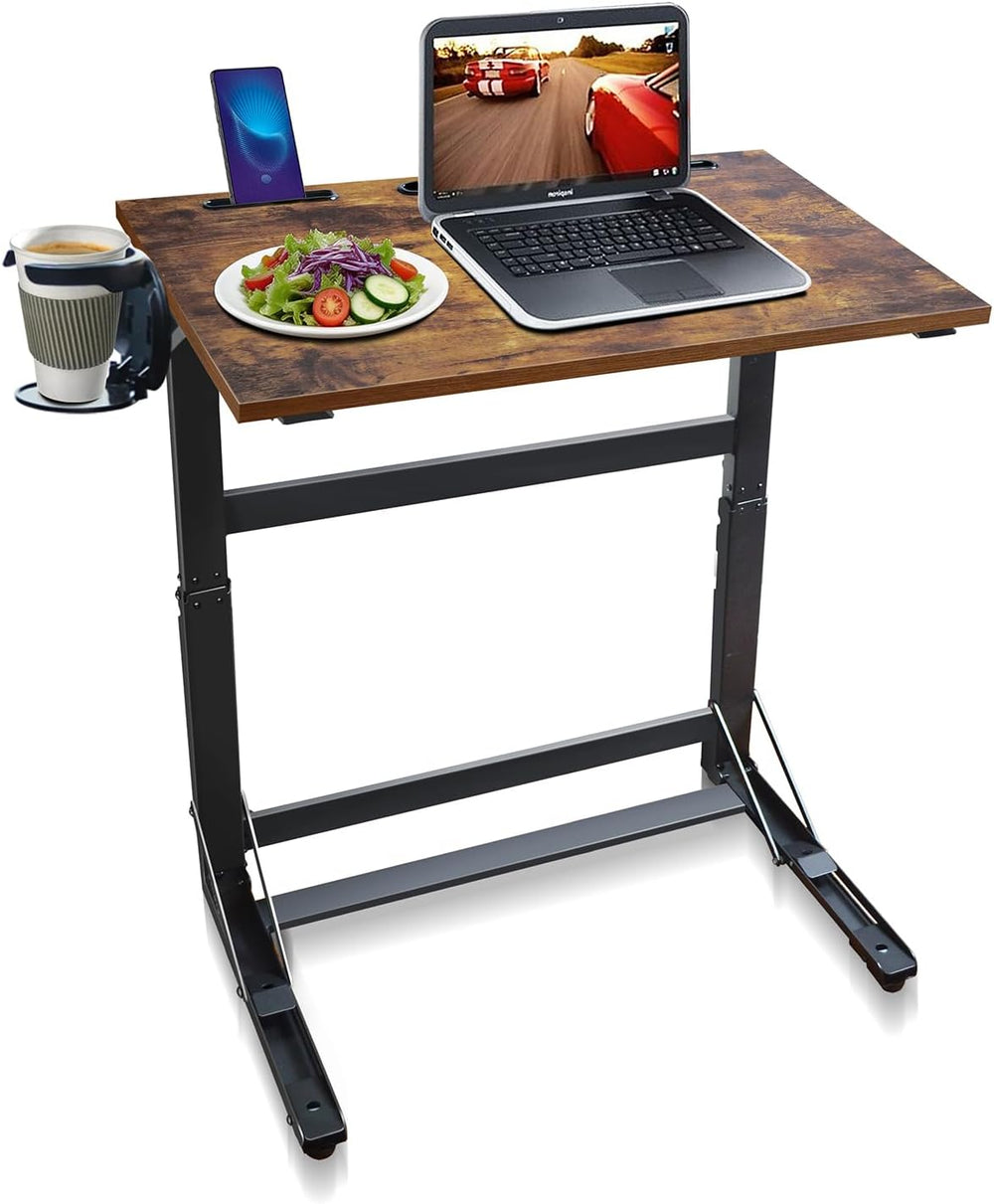 No Assembly Folding TV Tray Table C-Shaped Couch End Table with Cup Holder &a...