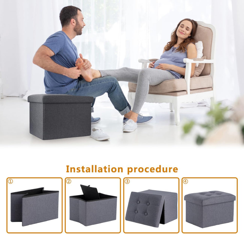 ALASDO Storage Ottoman Footrest Stool Small Ottoman with Storage Foldable Ott...