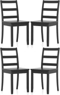 COSTWAY Wooden Dining Chairs Set of 4, Mid-Century Modern Armless Kitchen Side Chairs with Curved Backrest and Rubber Wood Legs for Home Dining Room, Kitchen, Restaurant (Black)