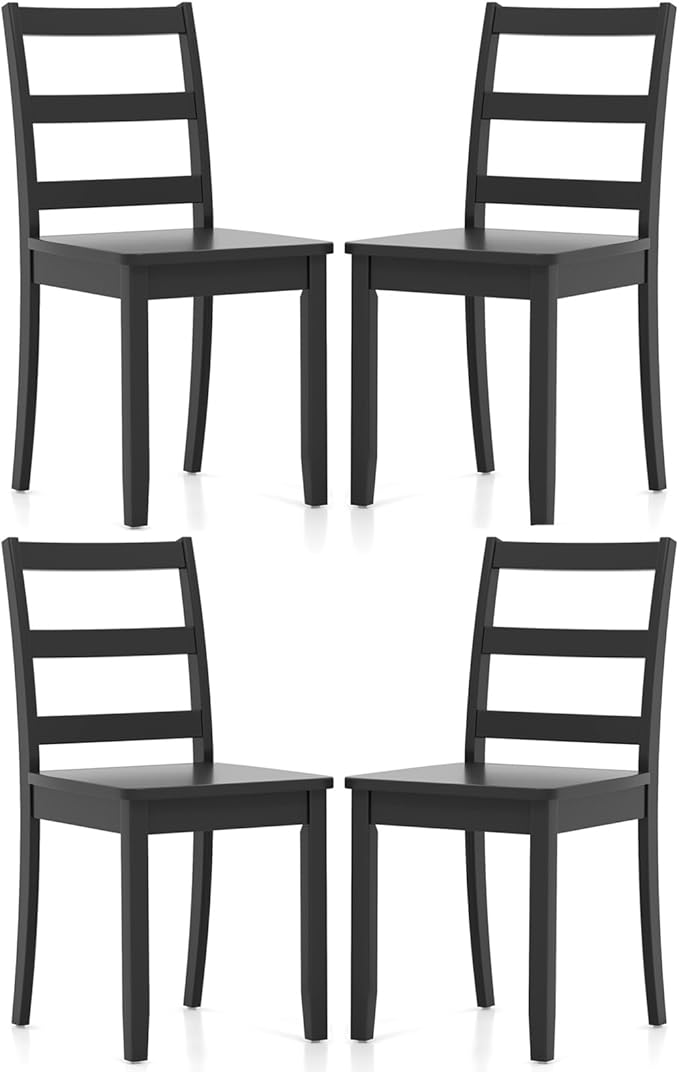 COSTWAY Wooden Dining Chairs Set of 4, Mid-Century Modern Armless Kitchen Side Chairs with Curved Backrest and Rubber Wood Legs for Home Dining Room, Kitchen, Restaurant (Black)
