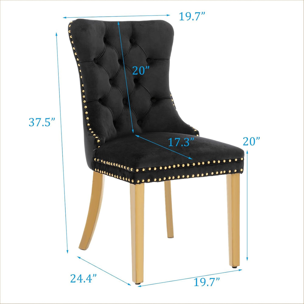 Velvet Dining Chair Set of 2,Upholstered Tufted Dining Room Chair with Nailhe...