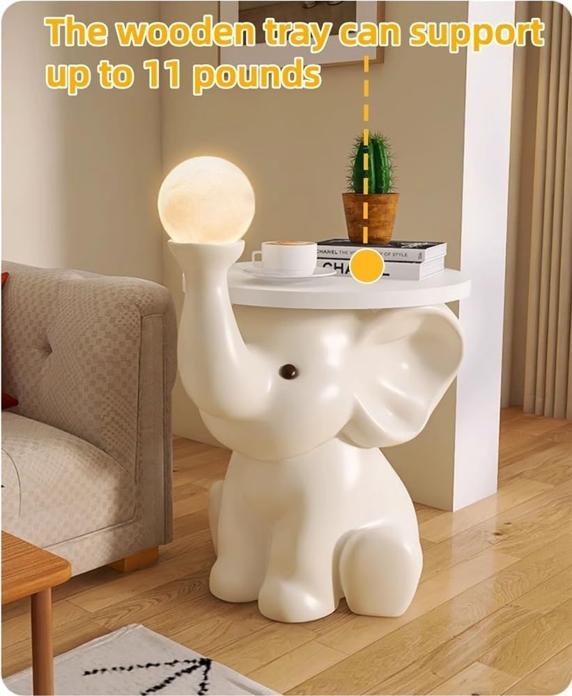 Resin Coffee Table, Elephant Shaped Side Table, Decorative Table with LED Lig...