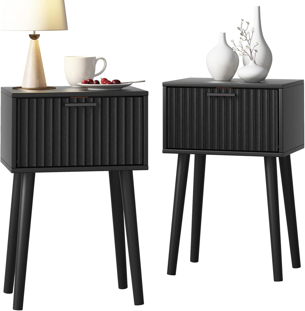 LAATOOREE Nightstands Set of 2, Small Side Table, Bedside Table with Fluted D...
