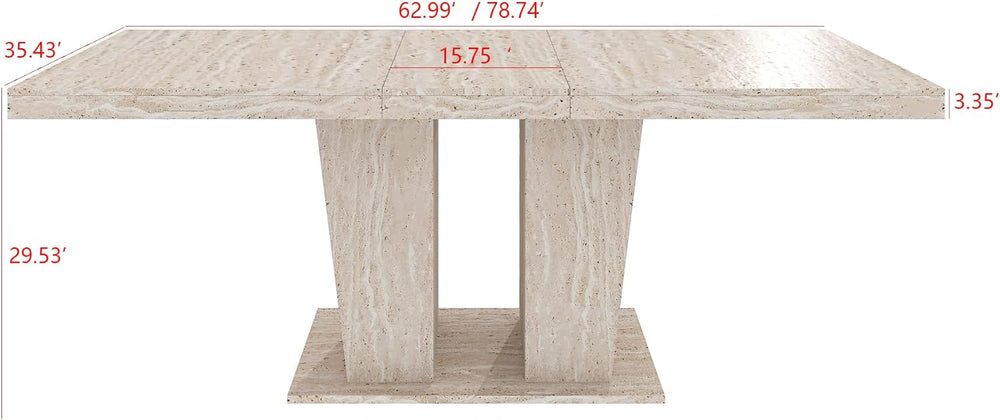 Extendable Dining Room Table for 6 8 10, 78.74" Modern Faux Travertine W...