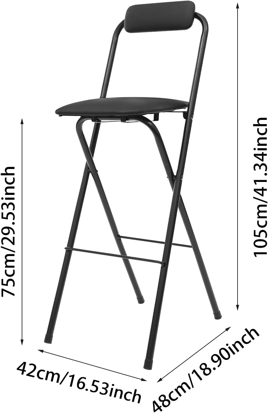 Folding Bar Stool with Back Portable Tall Folding Barstools 29.5" H Counter Height Foldable Chairs with Sponge PU Cushion & Grippy Pads for Kitchen Shop Cafe Dining Room (2, Black)
