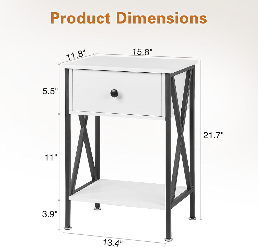 VECELO Nightstand,Modern Bedside End Table, Night Stand with Drawer and Stora...