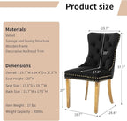 Luxury Upholstered Dining Chairs Set of 2, Black Kitchen Chair with Golden Metal Legs, Velvet Tufted Back Dining Chair, Sillas de Comedor, Modern Kitchen & Dining Room Chairs (Black, 2 Pcs)