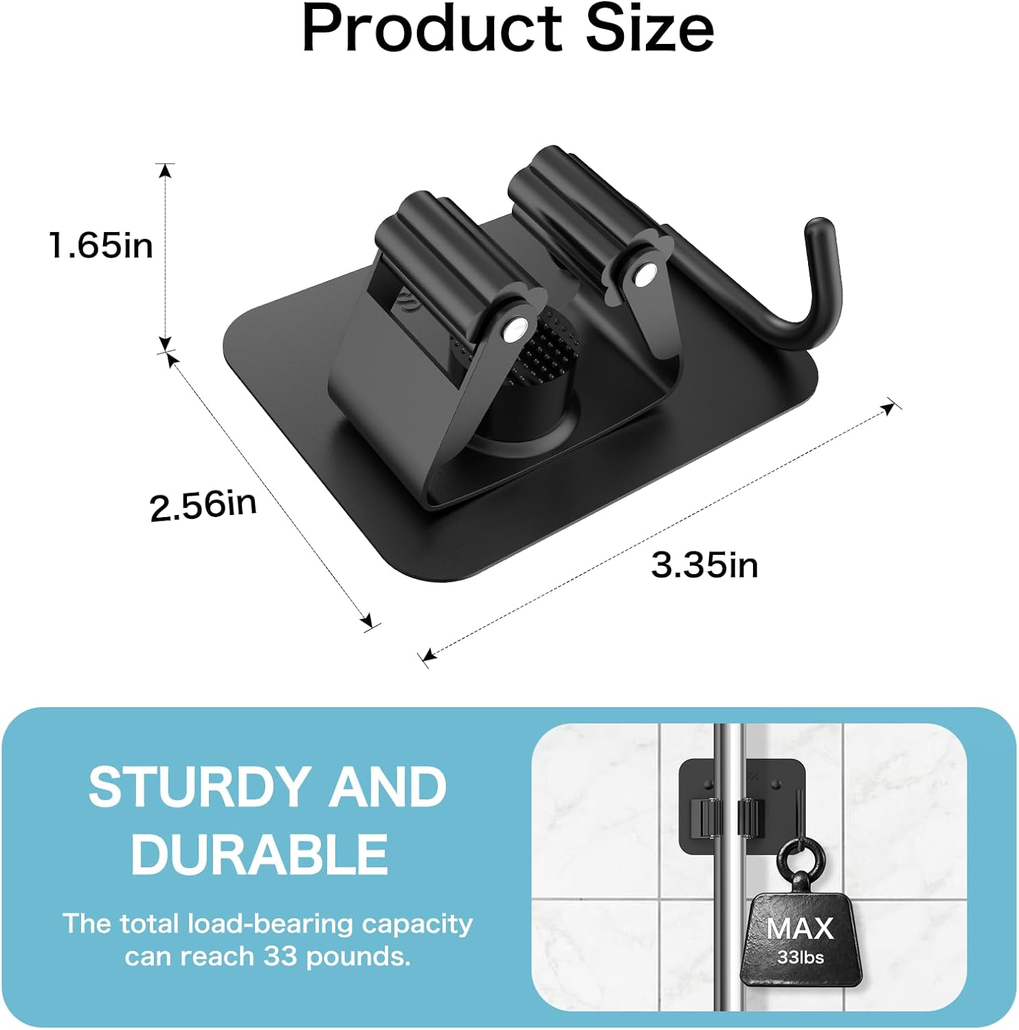 nacena Broom Holder Wall Mount, 4 Packs Black Stainless Steel Mop and Broom Hanger with Hooks Heavy Duty Broom and Mop Organizer Wall Hanging for Bathroom