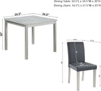 Dining Table Set for 4, 5-Piece Dining Room Table Set with Square Crystal Decoration Table & 4 Upholstered Backrest Chairs, Counter Height Kitchen Sets with Faux Wood Grain Design, Grey