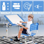 Dkeli Kids Desk and Chair Set Adjustable Height Ergonomic Children's Table with Storage Drawer Kids Study Homework Desk Table for 3-15 Years Old (Blue)
