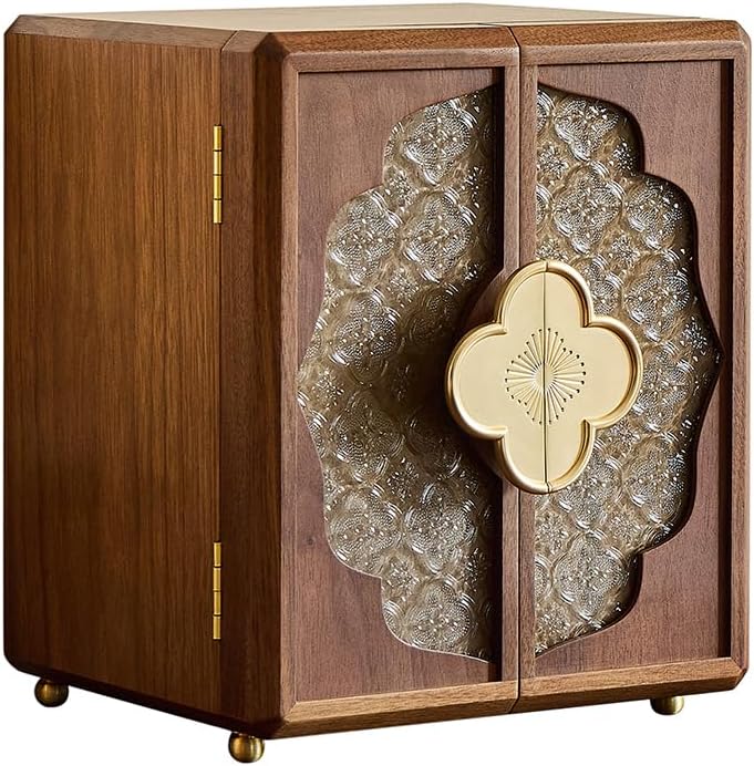 Double Door Jewelry Box, Black Walnut Jewelry Storage with Velvet Lining | 5-Layer Wooden Organizer with Magnetic Closure for Birthday, Wedding