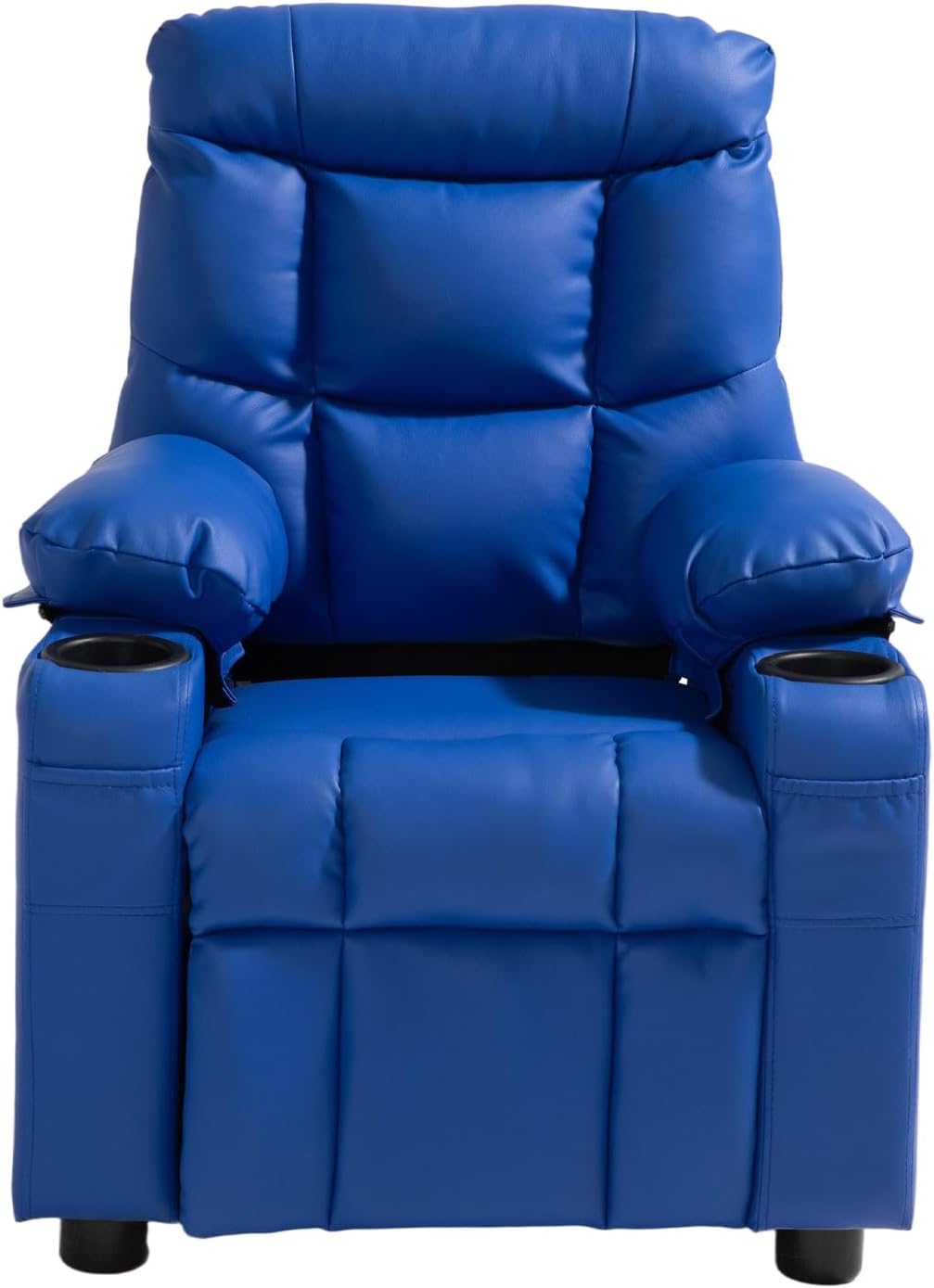 VEVOR Kids Reclining Chair, Toddler Recliner with 2 Cup Holders and 4 Pockets, 107° to 126° Adjustable Back, Easy-to-Clean PU Leather Recliner Couch with Footrest, for Boys, Girls & Children (Blue)