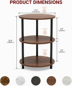 XBurmo Round Coffee Table for Living Room - Narrow Side or Bedside Stand, Industrial Vintage Nightstand for Bedroom, or Small Spaces, Rustic Walnut