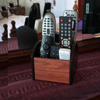 Coideal Remote Control Holder Caddy Wood, Rotating Wooden Pen Pencil Holder Organizer Medium Revolving Desktop Office Supplies Storage for Table (4 Compartments)