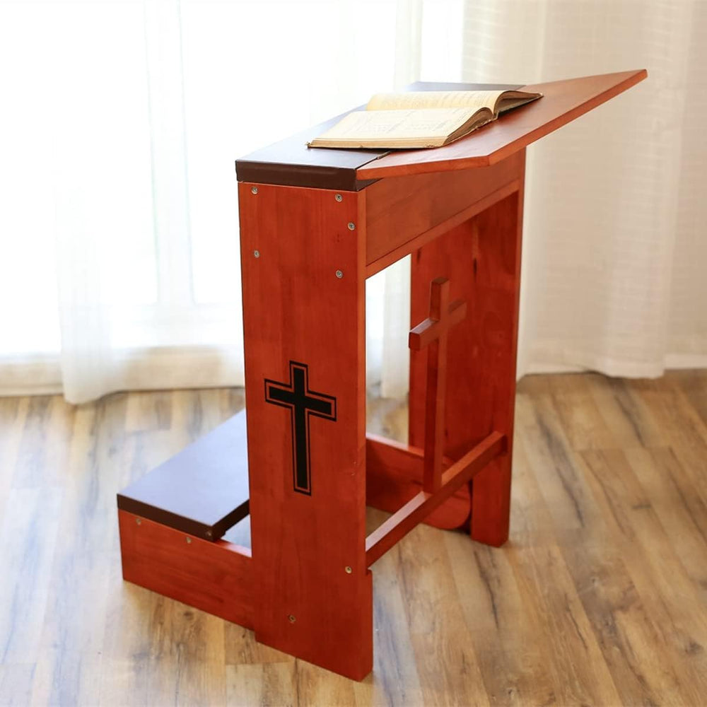 Prayer Bench Stool Table, Wooden Church Prayer Chair Padded Kneeler Shelf Fol...