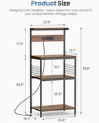 DUMOS Small Bakers Rack with Power Outlet for Kitchen Storage, 23.6" Microwave Stand, Appliance Organizer with 3 Adjustable Tiers for Small Apartment, Coffee Station, Counter Space Saving, Brown