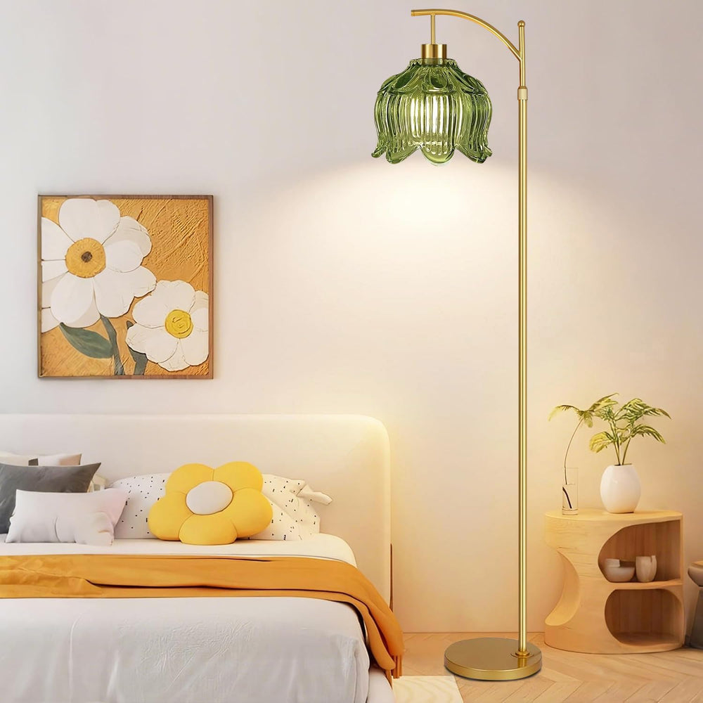 ILLMTW Glass Floor Lamp for Living Room,Bedroom,Gold Mid Century Modern Stand...