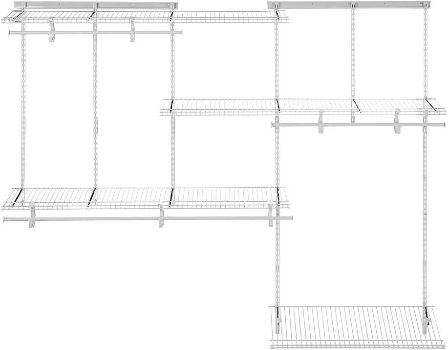 ClosetMaid ShelfTrack Wire Closet Organizer System, Adjustable from 5 to 8 Ft., with Shelves, Clothes Rods, Shoe Shelf, Hardware, Durable Steel, White