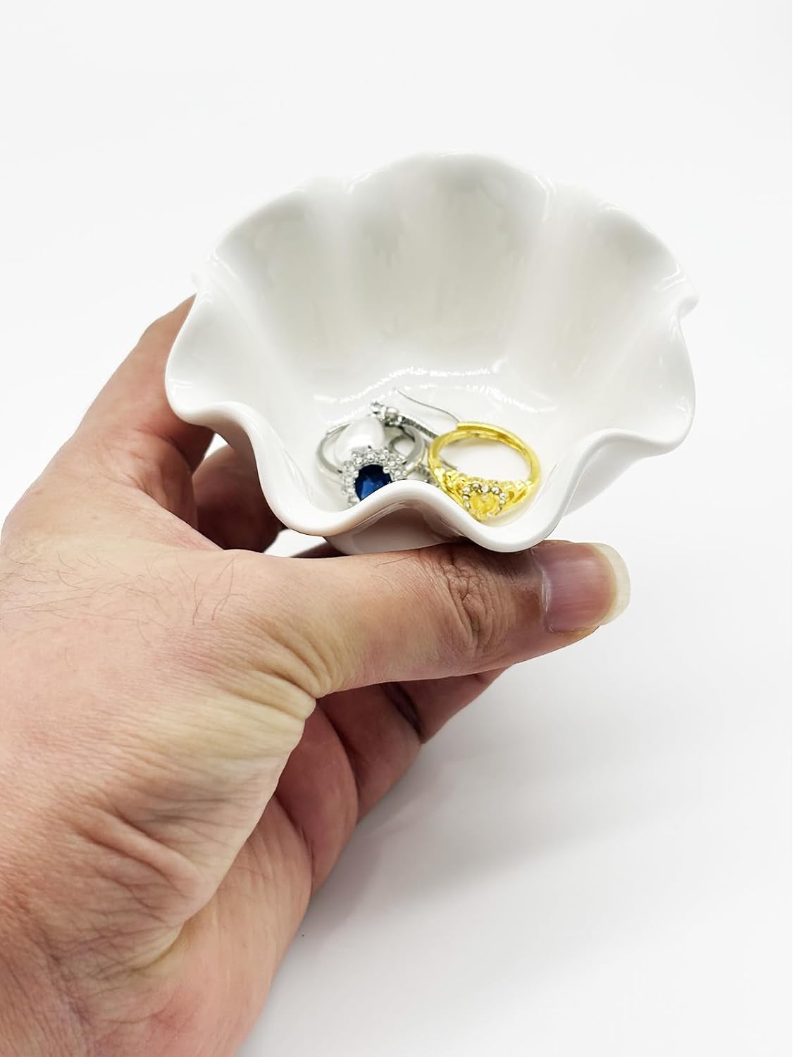 White Flower Jewelry Dish, 3.5″ Lotus Jewelry Bowl Ring Holder, Ceramic Jewlery Tray Cute Vanity Nightstand Bathroom Room Decor Trinket Dish Valentine's Friendship Birthday Gifts for Women Mom