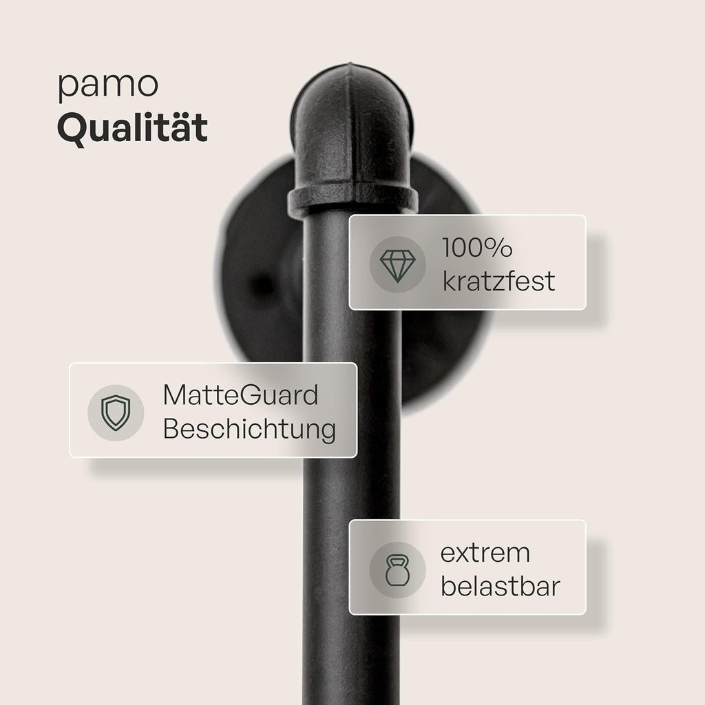 pamo Industrial Design garment rack - LAS I Black - freestanding Coat Rack for Walk-In Wardrobe Wall I Clothes Rack Made of Black Sturdy Pipes freestanding from Water Pipe
