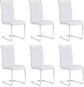 AZmac Modern Leather Dining Chairs Set of 6,Armless Kitchen Chairs,Dining Room Chairs with Upholstered Padded Seat and Sturdy Chrome Legs for Dining Room,Kitchen (Set of 6, White+PU Leather)