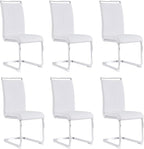 AZmac Modern Leather Dining Chairs Set of 6,Armless Kitchen Chairs,Dining Room Chairs with Upholstered Padded Seat and Sturdy Chrome Legs for Dining Room,Kitchen (Set of 6, White+PU Leather)