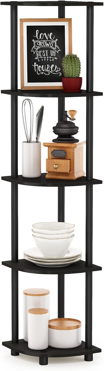 Furinno TURN-N-TUBE Corner Shelf, 5-Tier Corner Bookshelf, Open Storage Shelv...