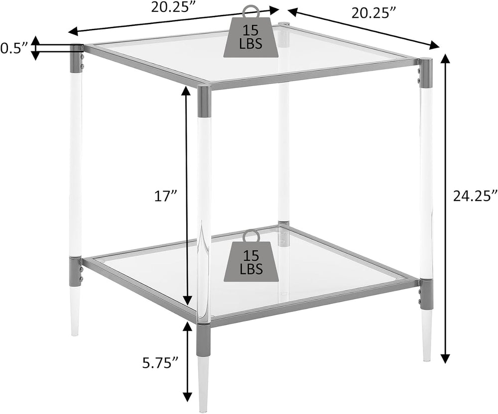 Convenience Concepts Royal Crest Acrylic Glass Square End Table 20.25" -...