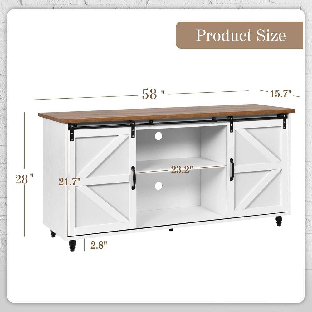 4ever2buy Farmhouse Coffee Bar Cabinet with Sliding Barn Door, 58", White
