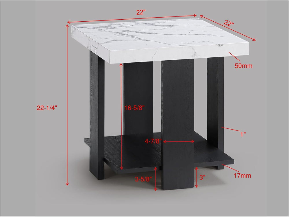 3-Piece Cocktail Set Faux Marble Coffee Table Black/White | Faux marble-look ...