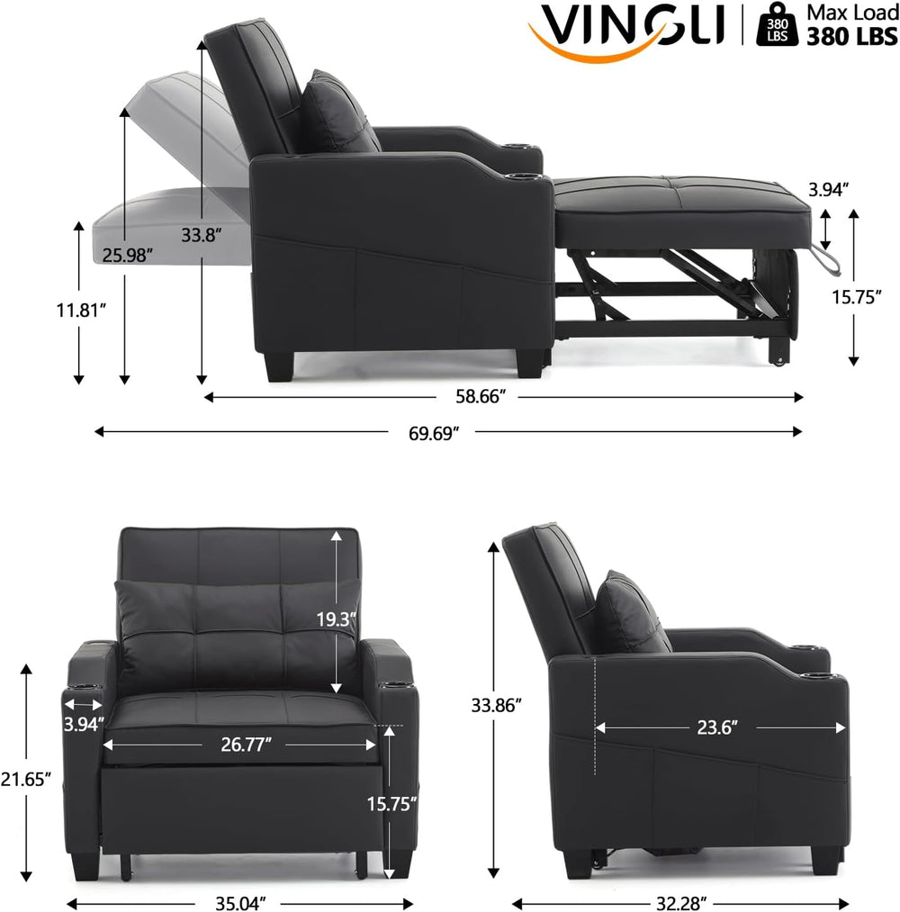 VINGLI Convertible Sleeper Chair Bed, Pull Out Sofa Couch for Living Room | B...
