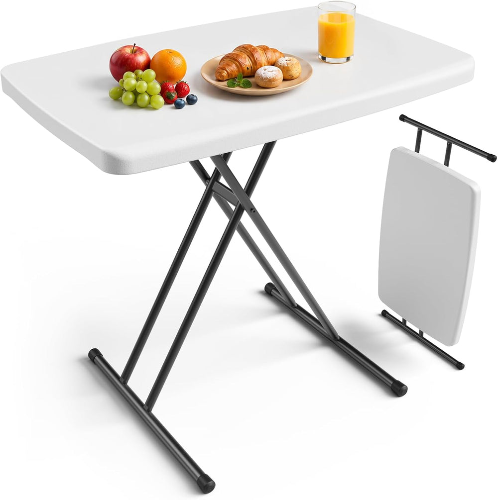 Folding Table 30 Inch - Small Desk Adjustable Height TV Tray for Laptop, Couc...