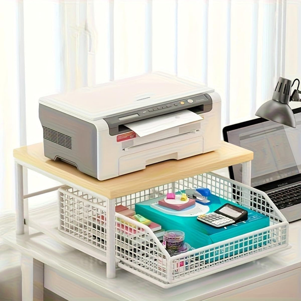 Countertop Organizer for Kitchen with Drawer& Wire Basket- Sturdy Hardwoo...