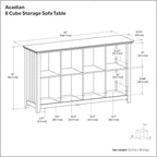 SIMPLIHOME Acadian Console Table - 57 Inch Wide Solid Wood 8-Cube Storage Sofa Table in White, Transitional Storage Unit for Living Room or Bedroom with Grooved Side Panels and Tapered Legs