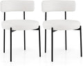 Giantex Boucle Dining Chairs Set of 2, Upholstered Round Kitchen Chair with Curved Backrest & Metal Legs, Modern Armless Side Chair, White Sherpa Accent Chairs for Dining Room