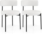 Giantex Boucle Dining Chairs Set of 2, Upholstered Round Kitchen Chair with Curved Backrest & Metal Legs, Modern Armless Side Chair, White Sherpa Accent Chairs for Dining Room