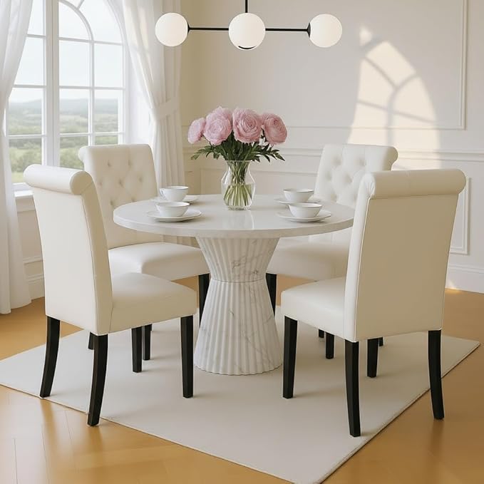 PU Leather Dining Chairs Set of 2, Farmhouse Upholstered Kitchen Chairs Moder...