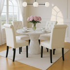 PU Leather Dining Chairs Set of 2, Farmhouse Upholstered Kitchen Chairs Modern Accent Chair Wooden Parsons Side Chairs for Bedroom/Living Room/Resturant, Cream