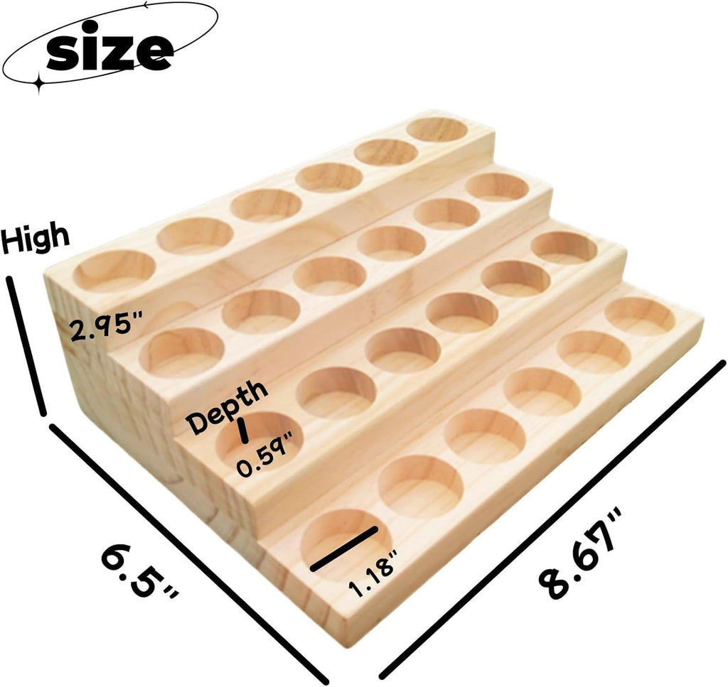 2 Pack Solid Wood Essential Oil Organizer 4 Layer Essential Oils Racks Tabletop Storage Rack Display Stand Holder for 5-20ml Bottles
