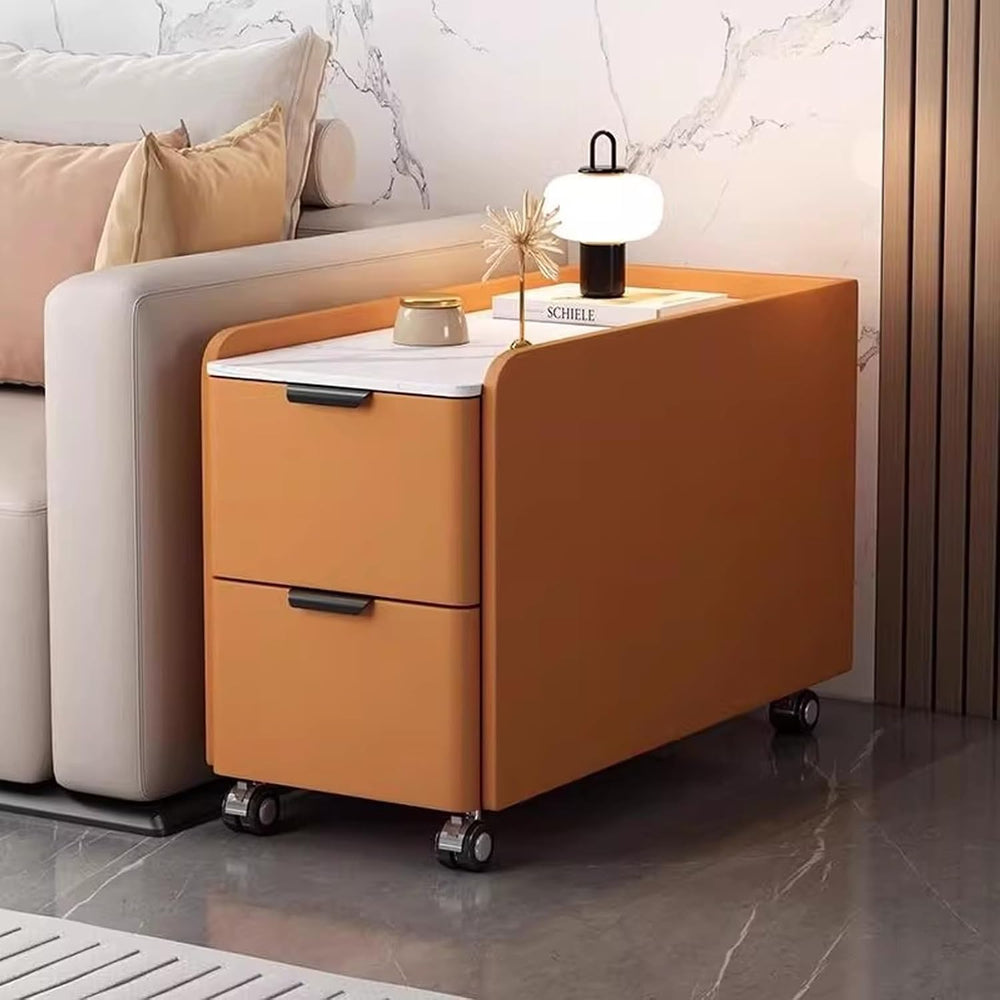 Modern Narrow Side Table with 2 Drawers, Movable Nightstand, Solid Wood Frame...