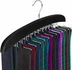 Wooden Tie Hanger,24 Tie Organizer Rack Hanger Holder Hook (Black, 24 Hooks)