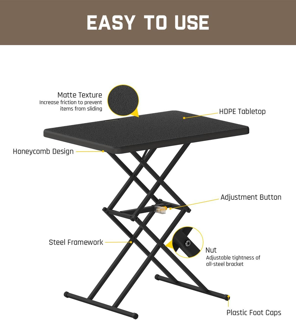 FanttikOutdoor Folding Table 2-Second One-Hand Height Adjustment, 3 Settings, Ultra-Thin 3.2" Fold, No Assembly, TV Tray Laptop Desk 28 inch, 2-Pack, Black Zeta X1 Pro