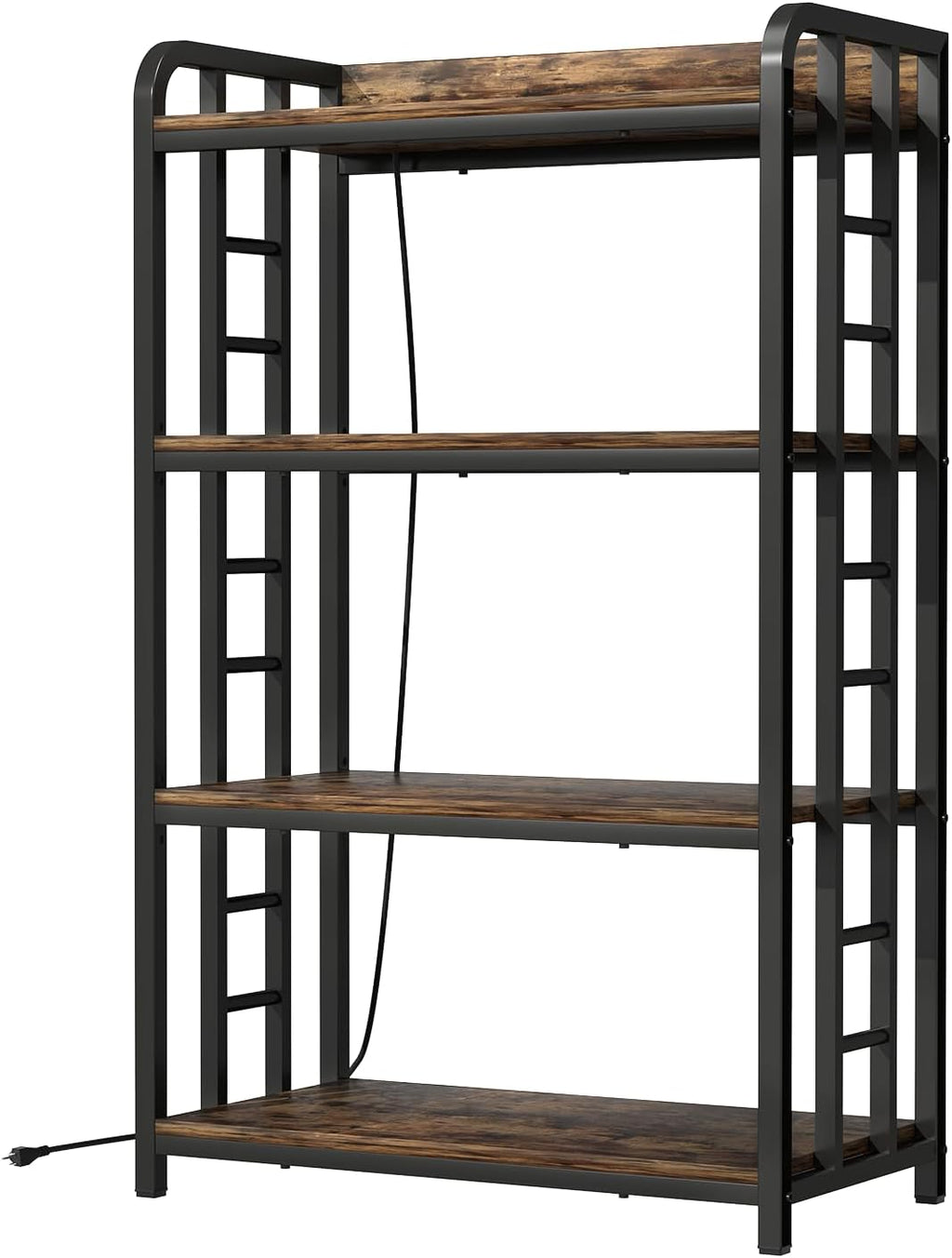 4 Tier Bakers Rack for Kitchens, Adjustable Microwave Stand with Storage, Metal Storage Shelves for Dinning Room Coffee Bar, Rustic Brown