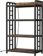 4 Tier Bakers Rack for Kitchens, Adjustable Microwave Stand with Storage, Metal Storage Shelves for Dinning Room Coffee Bar, Rustic Brown